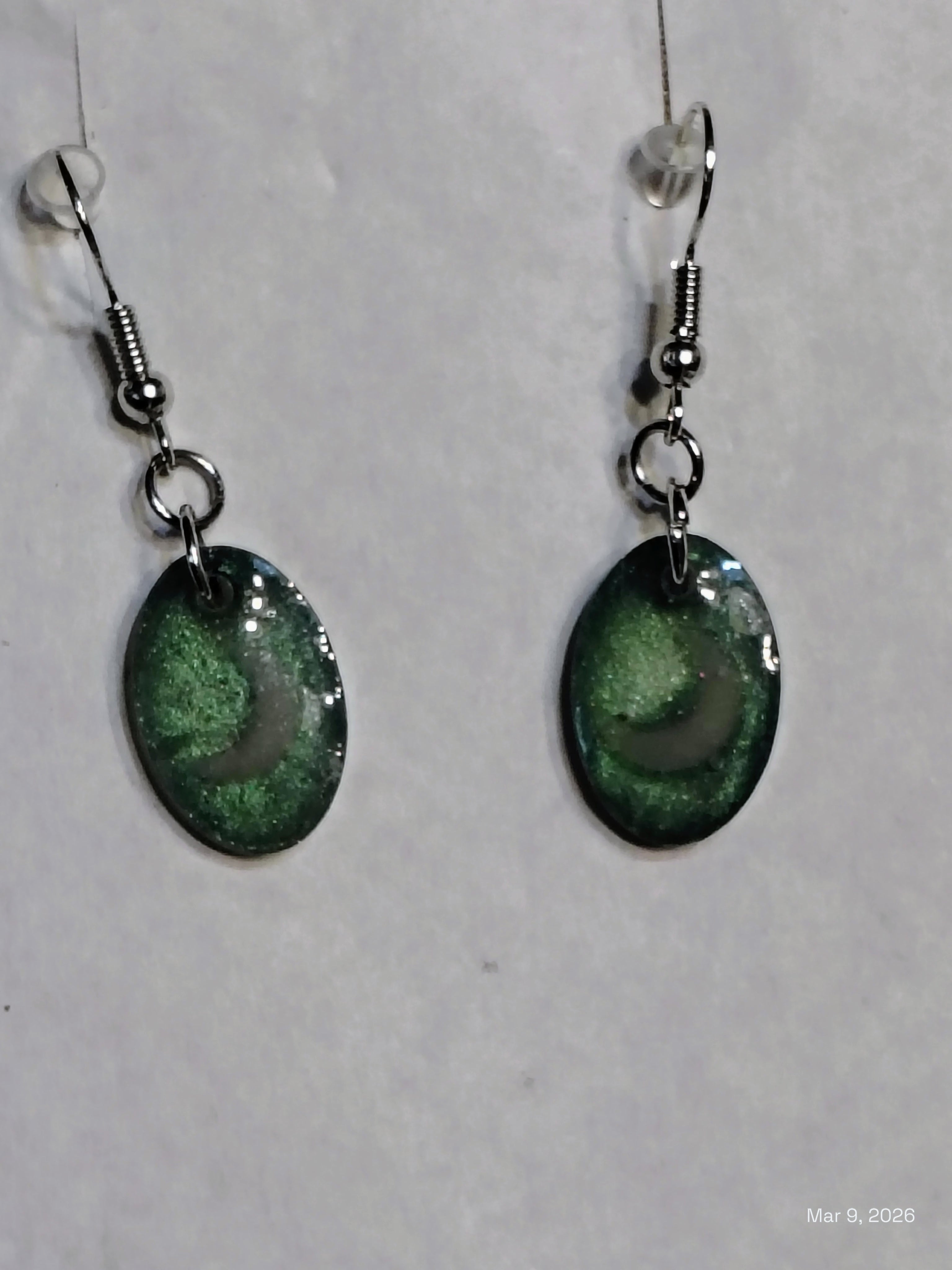 Small green oval earrings